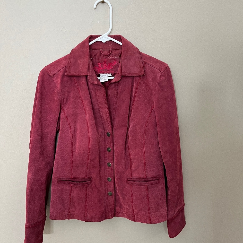 Beautiful, soft burgundy suede jacket. Fully lined, Live A Little, S